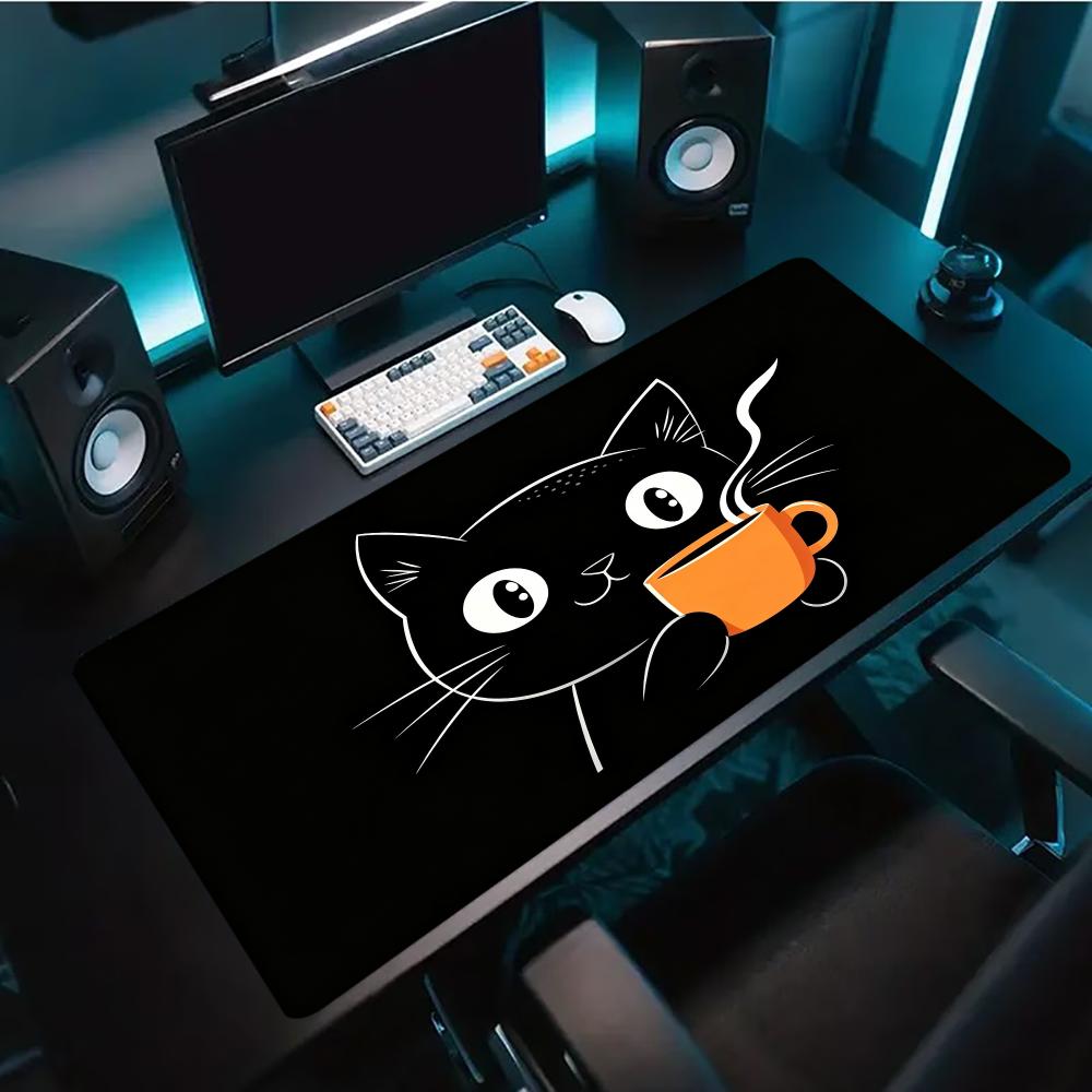 Cute Line Art Cat Hold Coffee  - Desk Setup Pc And Laptop ulasan dan harga