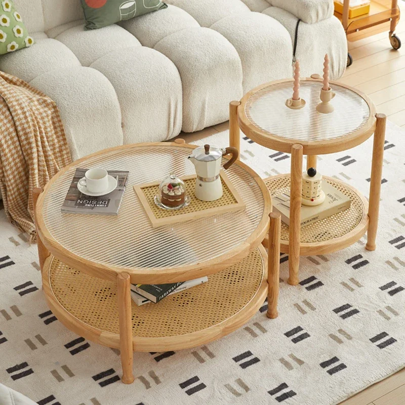 Solid Wood Rattan Woven Coffee - Desk Setup Minimalist ulasan dan harga